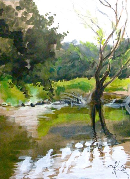 Another Look Reflections At The Creek Watercolor Waterscape By