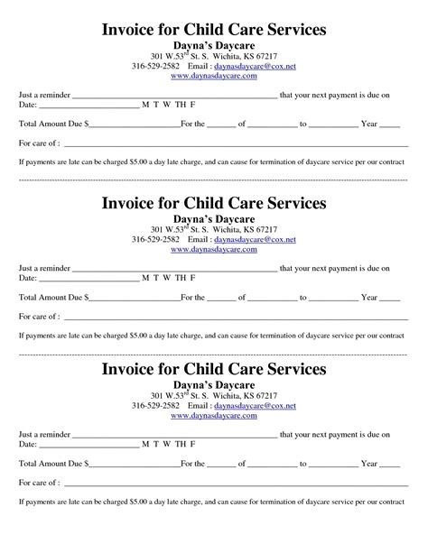 Child Care Invoice Invoice Template Free 2016 Daycare Forms