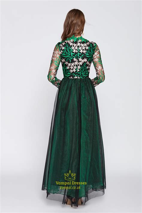 Emerald Green Emerald Green Floor Length Prom Dress With Lace Bodice