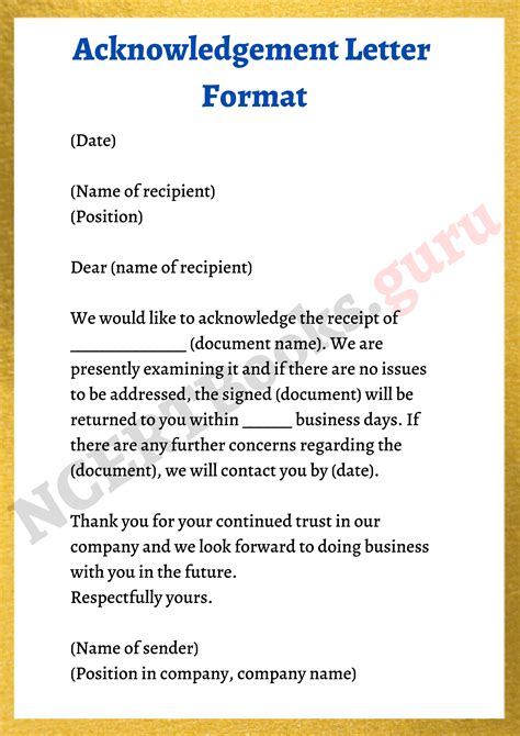 Acknowledgement Letter Sample Format