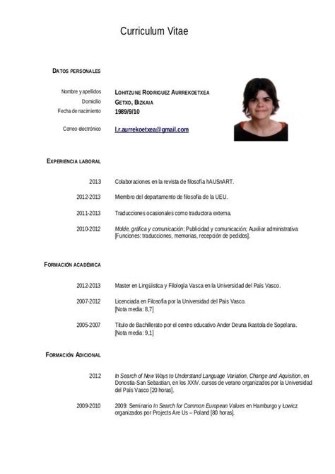 Curriculum Vitae Ejemplos En Español Elaine Jones Ejemplo De Carta
