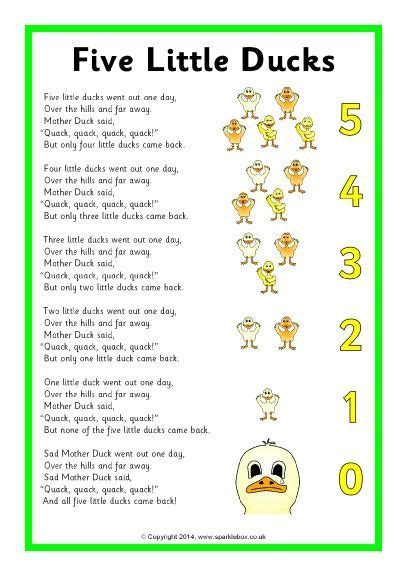 Five Little Ducks Song Sheet Sb10843 Sparklebox Nursery Rhymes