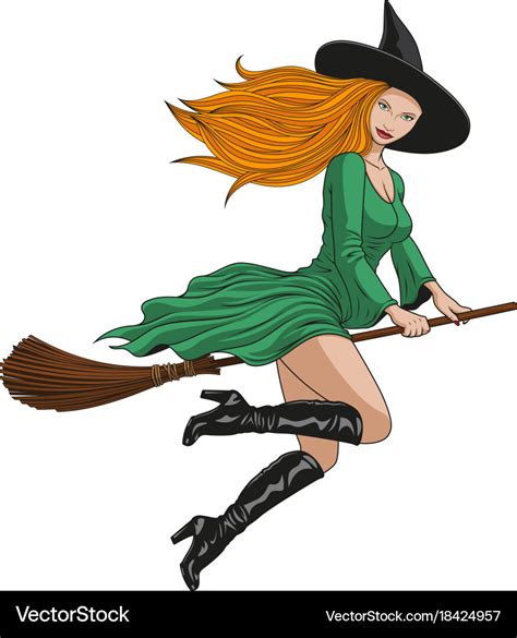 Witch On A Broomstick In Halloween Royalty Free Vector Image