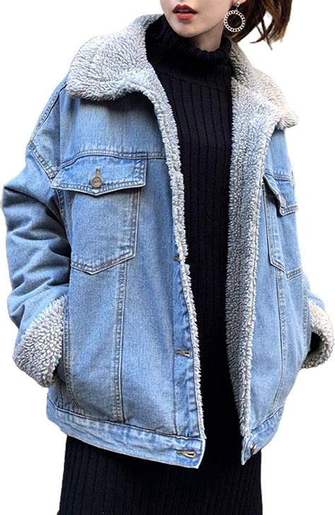 ebossy women s sherpa collar oversized quilted lined button up denim