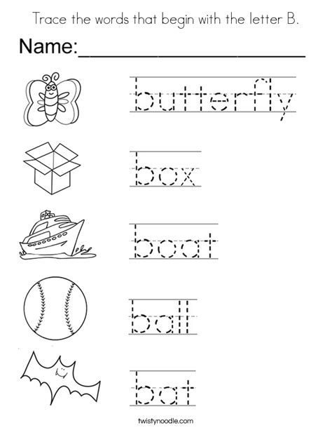 Trace The Words That Begin With The Letter B Coloring Page Twisty