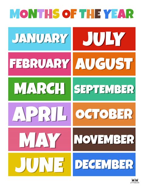 Months Of The Year Printable Free