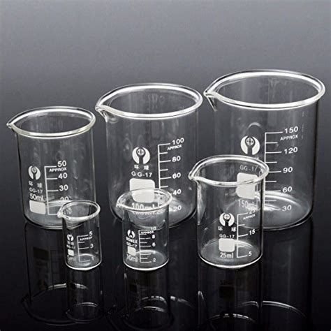 Toolcool 6pcs Borosilicate Glass Beaker Set Volumetric Glassware 5ml 10ml 25ml 50ml 100ml 150ml