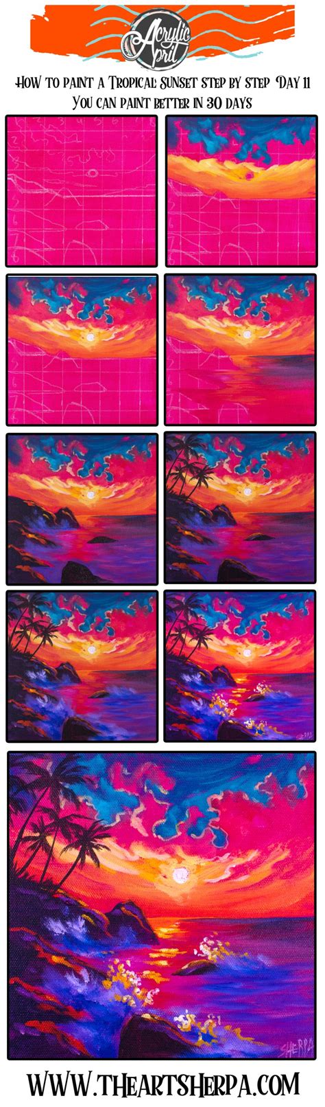 Alle artikel aus über step by step anzeigen. Tropical Sunset Easy Daily Painting Step By Step Acrylic ...