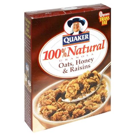 Quaker 100% Natural Oats, Honey, & Raisins cereal | Oats and honey, Natural cereal, Natural granola