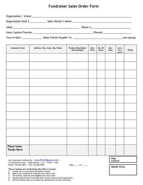 Printable Fundraiser Order Form Template Free Printable Templates