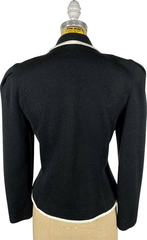 Vintage 80 S Black Knit Peplum Puff Sleeve Jacket By Leslie Fay Shop Thrilling