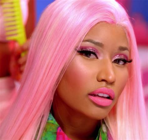 Who could pull this off besides nicki minaj? nicki minaj in pink hair and glitter eyeshadow, makeup ...