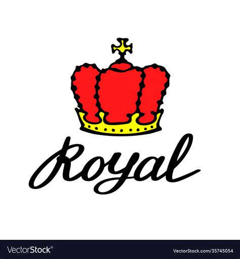 Royal Lettering With Crown In Simple Doodle Style Vector Image