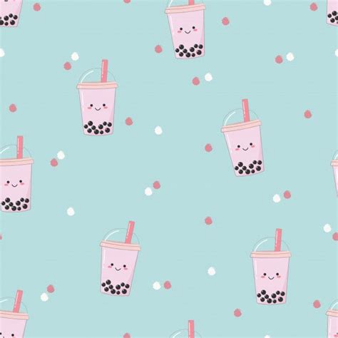 Cute Seamless Bubble Milk Tea Pattern Tea Wallpaper