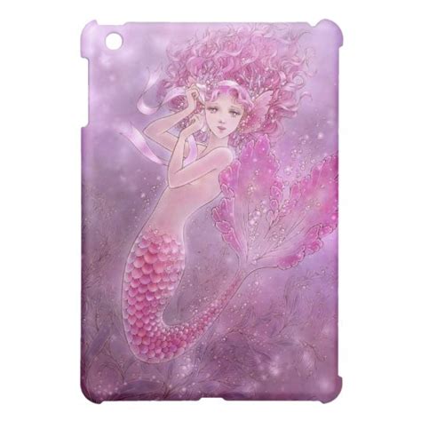 Fantasy Art Ipad Case Pink Ribbon Mermaid