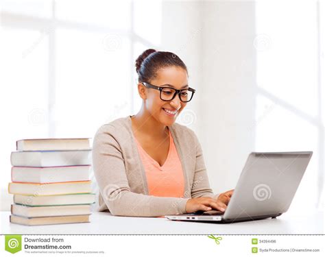 International Student Girl With Laptop At School Royalty Free Stock Image Image 34394496