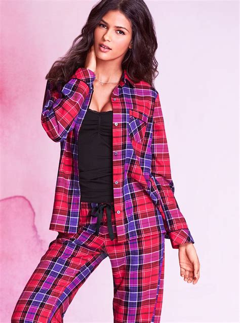 Victorias Secret Red Metallic Plaid The Dreamer Flannel Pajama Product