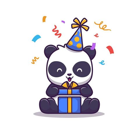 Cute Panda Birthday Party Cartoon Vector Icon Illustration Animal