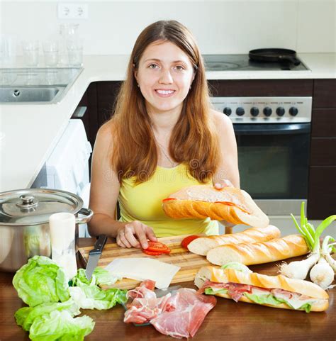 Happy Woman Cooking Spanish Sandwiches Stock Photos Free Royalty Free Stock Photos From