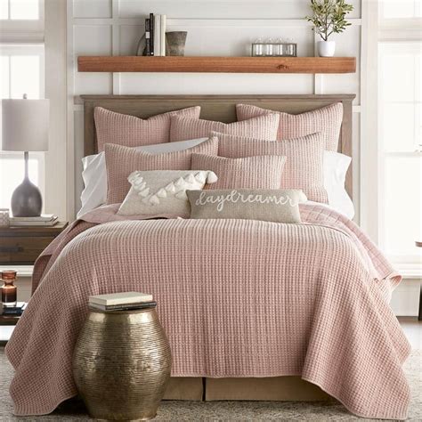 Levtex Home Mills Waffle Blush Piece Solid Cotton King Cal King Quilt