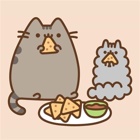 Cute Pusheen Cat Eating Food