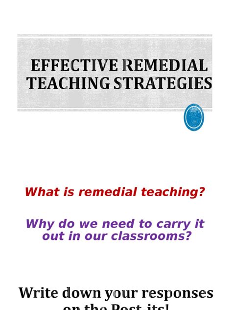 Effective Remedial Teaching Strategies In Reading And Writing Reading