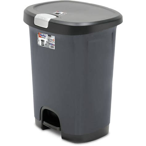 Hefty 7 Gal Textured Step On Trash Can With Lid Lock And Bottom Cap