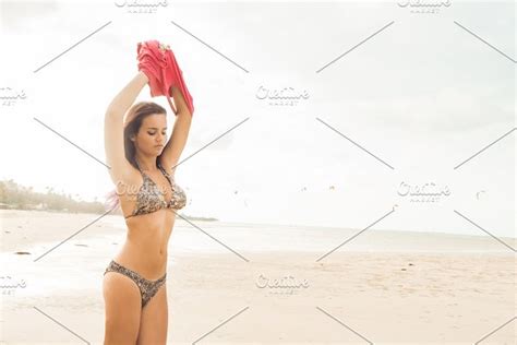 Pretty Young Woman Undress On Beach High Quality Beauty And Fashion