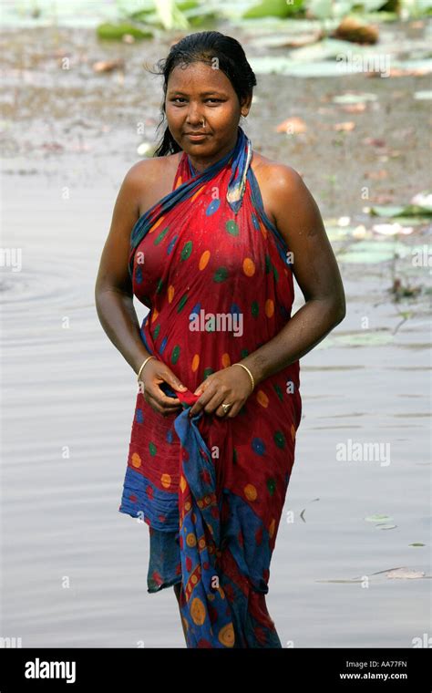 Woman Bathing At Bolgarh Village Orissa India Stock Photo Alamy