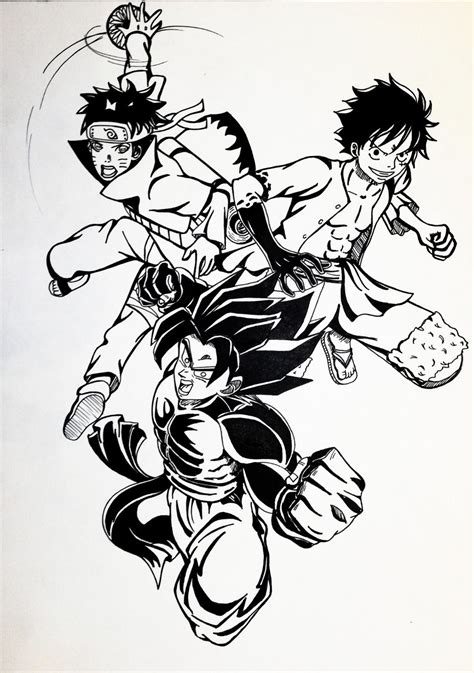 Goku X Naruto X Luffy Luffy Drawing Anime Crossover Naruto Fighting