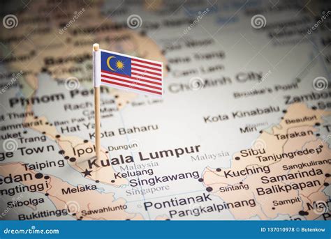 Malaysia Marked With A Flag On The Map Stock Photo Image Of Globe