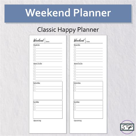 Weekend Planner For Happy Planner Half Sheet Skinny Classic Happy