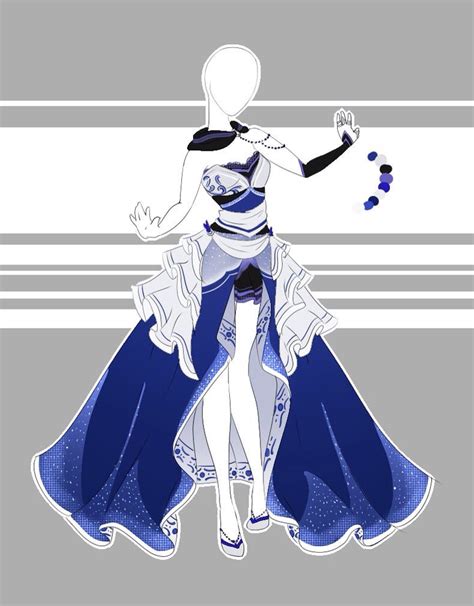 White Black Blue Dress Drawing Anime Clothes Dress Drawing Anime
