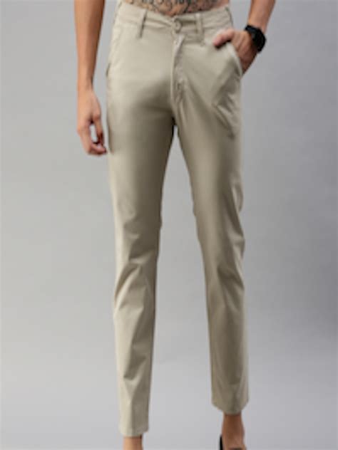 Buy Hereandnow Men Beige Slim Fit Solid Regular Trousers Trousers For Men 14021816 Myntra