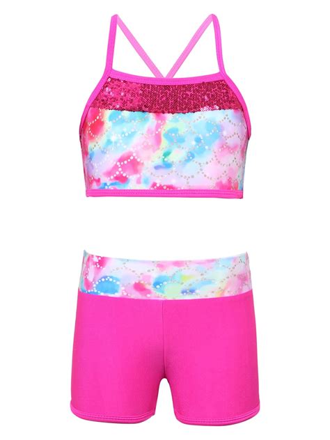 Msemis Kids Girls 2 Pieces Tumbling Outfit Set Athletic Gymnastic