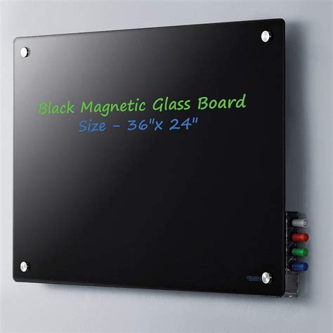 36w X 24h Magnetic Glass Whiteboard Black Office Products