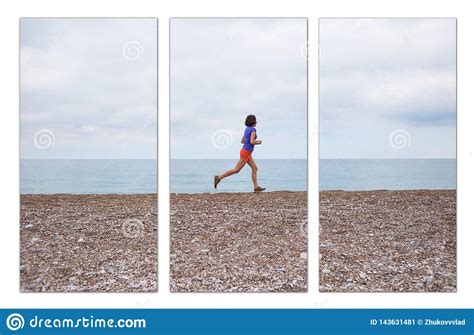 the girl runs along the sandy beach stock image image of health sandy 143631481