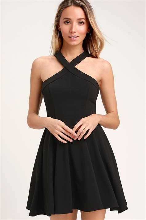 Chic Black Dress Skater Dress Halter Dress Short Dress Lulus