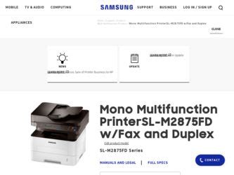 Samsung m267x 287x series drivers imformation download now! Samsung SL-M2875FD Driver and Firmware Downloads