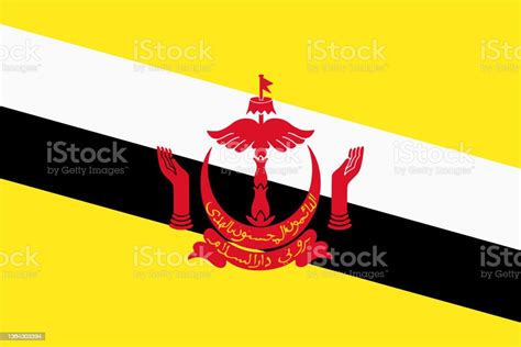 Brunei Flag Background Illustration Red Yellow Green Coat Of Arms Stock
