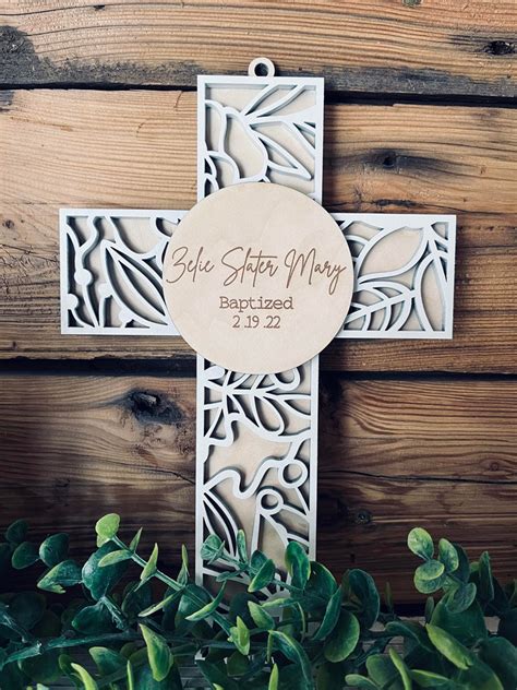 Personalized Baptismal T Personalized Wood Cross Floral Backgro