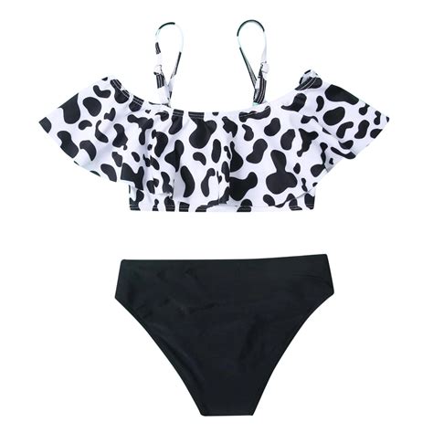 Fesfesfes Girls Summer Swimsuits Cute Leopard Print Bikini Set Ruffle Patchwork Swimsuit Outfit