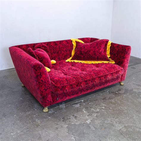 High back floral fabric armchair studded sofa upholstered tub chairs living room. Bretz Monster Designer Sofa Red Fabric Three-Seat Couch ...