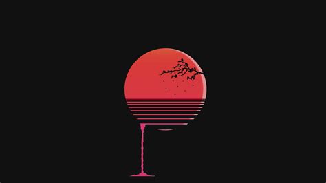 Sun Blood Sunset Photoshop Minimalism Red Cherry Blossom