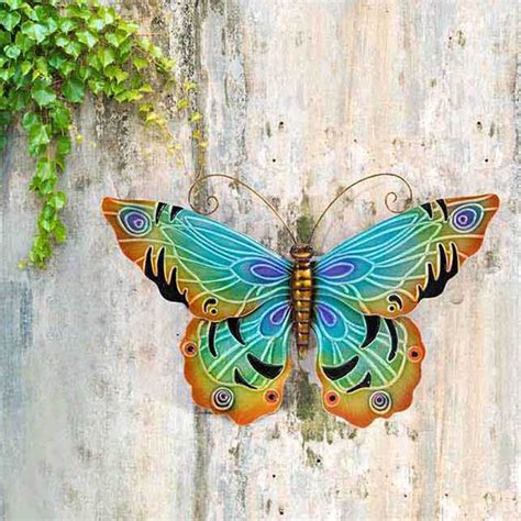 Sunjoy 22 Inch Blue Butterfly Hand Painted Iron Outdoor Wall Decor Set