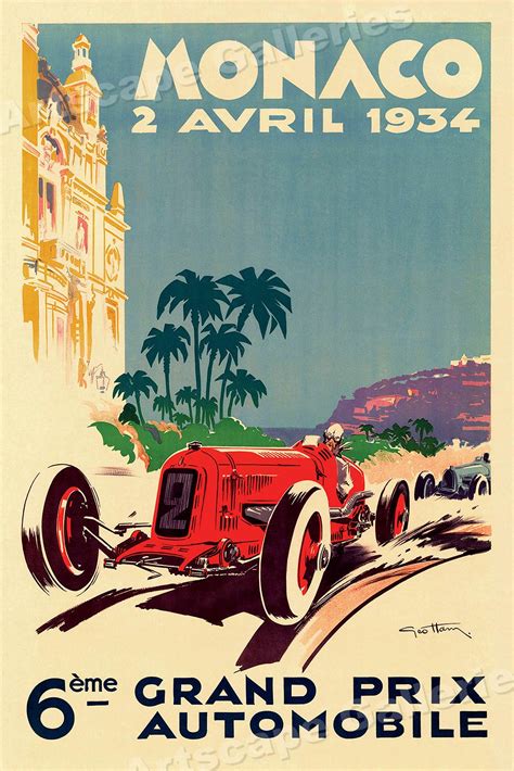 1934 Monaco Grand Prix Vintage Style Red Race Car Poster 24x36 Ebay