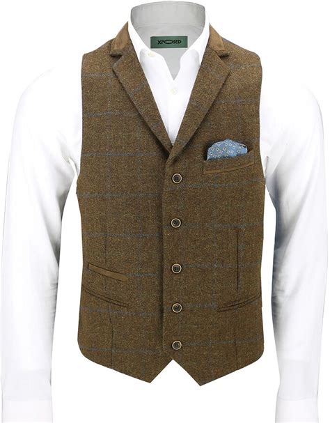 Xposed Mens Wool Mix Herringbone Tweed Check Vintage Collar Waistcoat