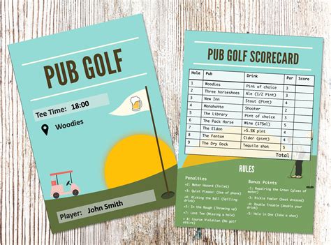 Editable Pub Golfbar Golf Score Card Instant Download Etsy