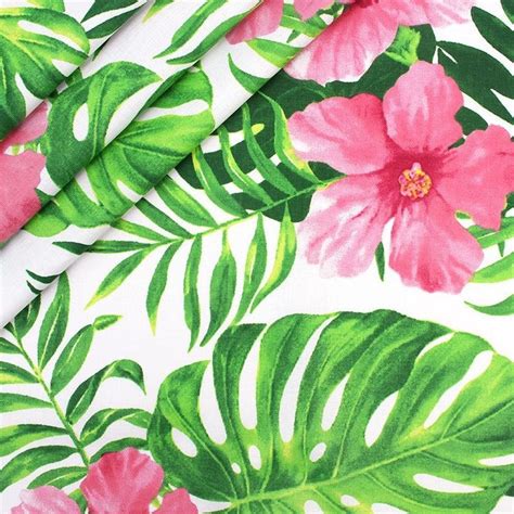 Cotton Fabric Tropical Leaf Print Leaves Fabrichibiscus Etsy