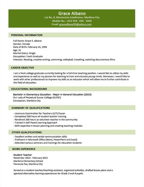 Sample Resume Format For Fresh Graduates Twopage Format Jobstreet
